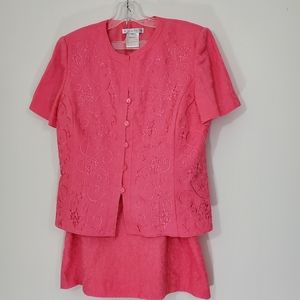 Plaza South Salmon Linen/Cotton Short Sleeve Suit, Size 10